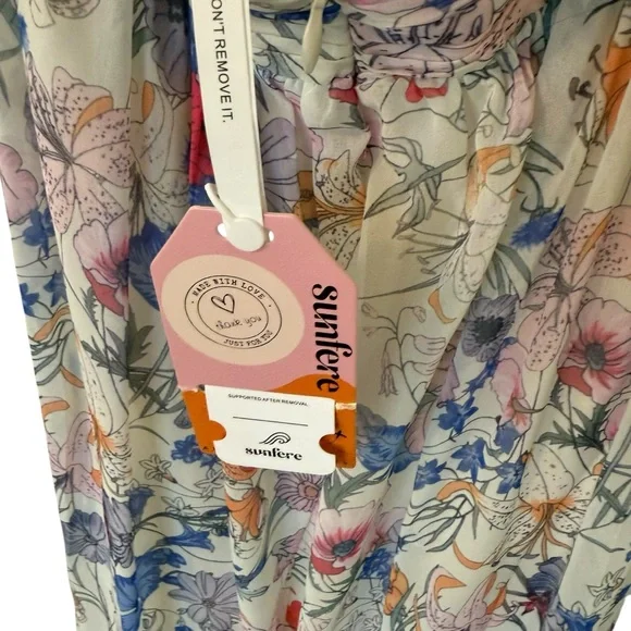 NWT Sunfere Floral Cut Out Maxi Dress Size Medium Lace Up Back Ruffles Flowy - Picture 10 of 14